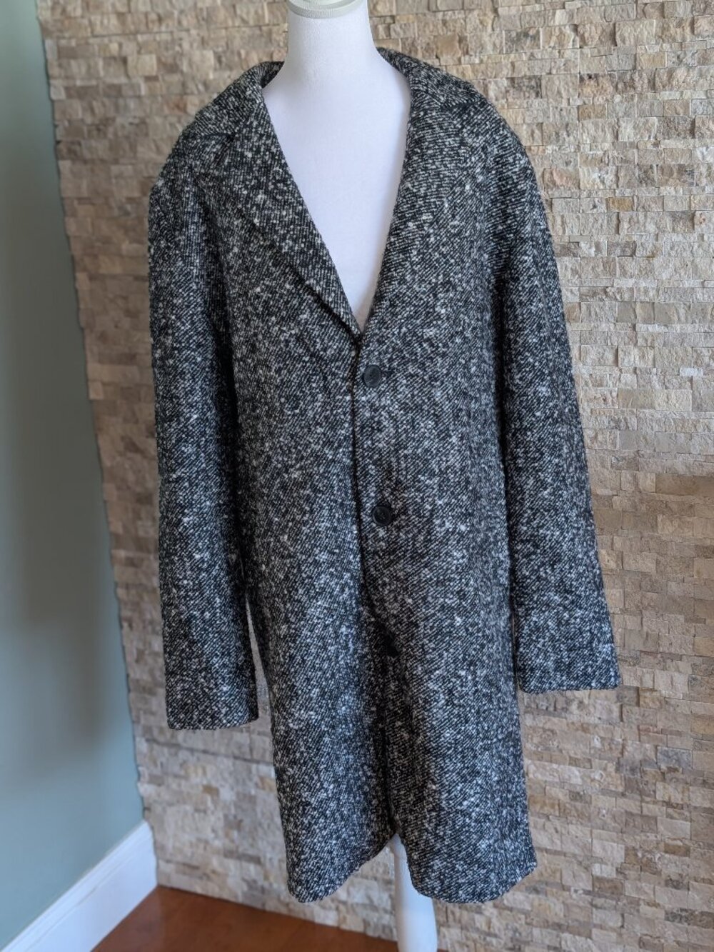 Urban Outfitters Wool Blend Oversized Tweed Long Coat Jacket Black White M